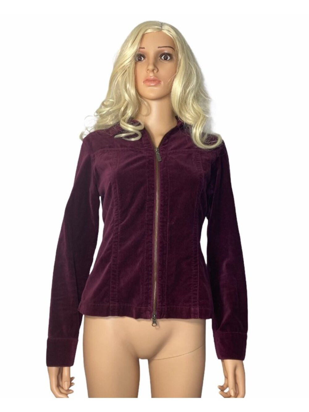 Cabi Velvet Zip-Front Collared Jeans Jacket Small Cotton #379 Vintage Maroon